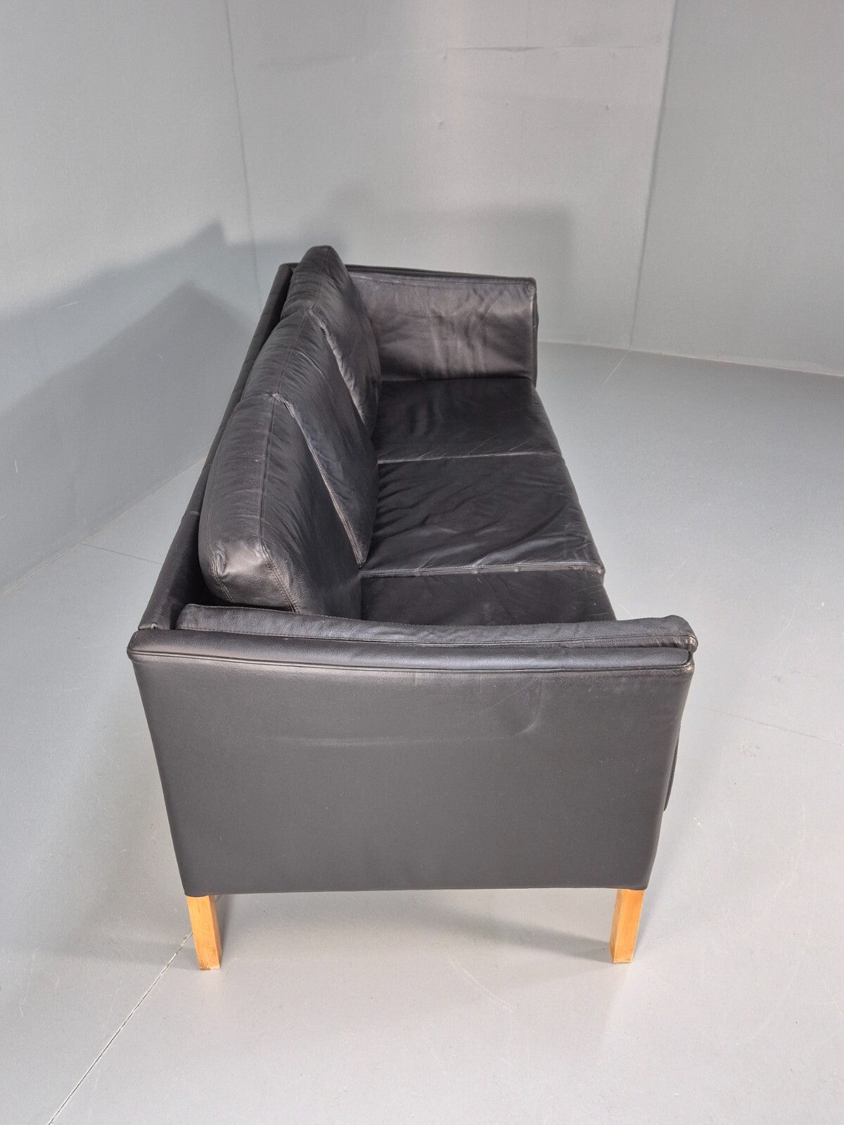 Vintage Danish 3 Seat Black Leather Sofa Modern Design MCM Retro EB9063 M3SS - UKDK FURNITURE