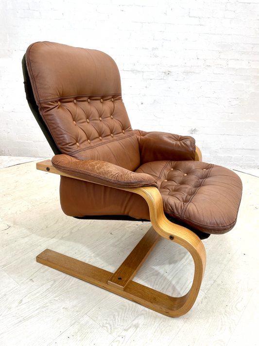 Vintage Danish Leather Lounge Chair, Bentwood Frame, Retro, MCM EB4391 MBEN - UKDK FURNITURE
