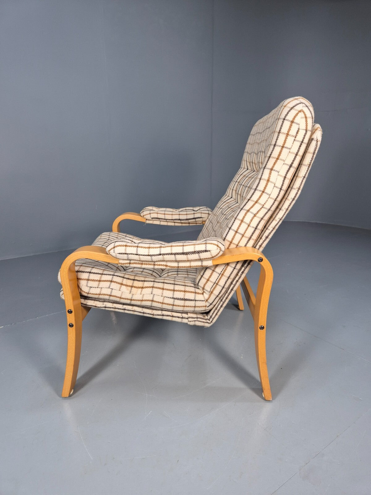 Vintage Danish Bentwood Lounge Chair Cream Wool Upholstery 1980s MCM EB9246 MBEN - UKDK FURNITURE