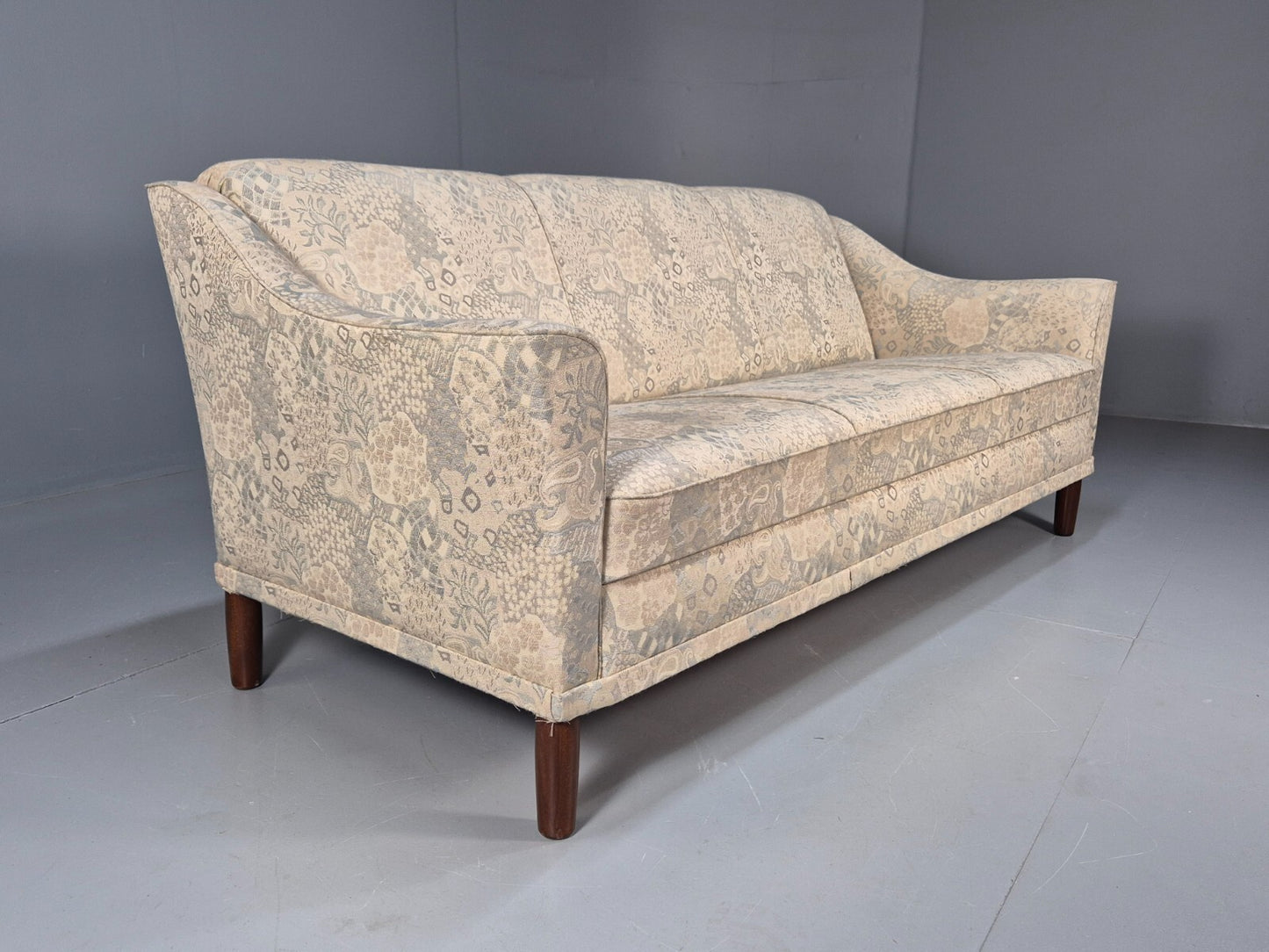 Vintage Danish Floral Upholstered 3 Seat Classic Mid Century Sofa EB9583 M3SS - UKDK FURNITURE