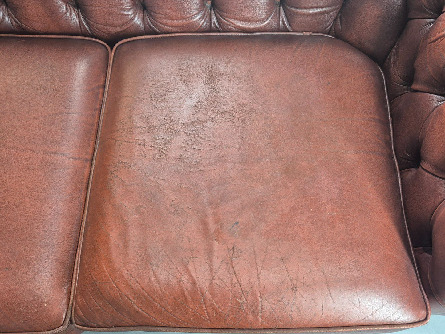 3 Seater Chesterfield Sofa Red Leather Studded Vintage EB11022 VCHE21