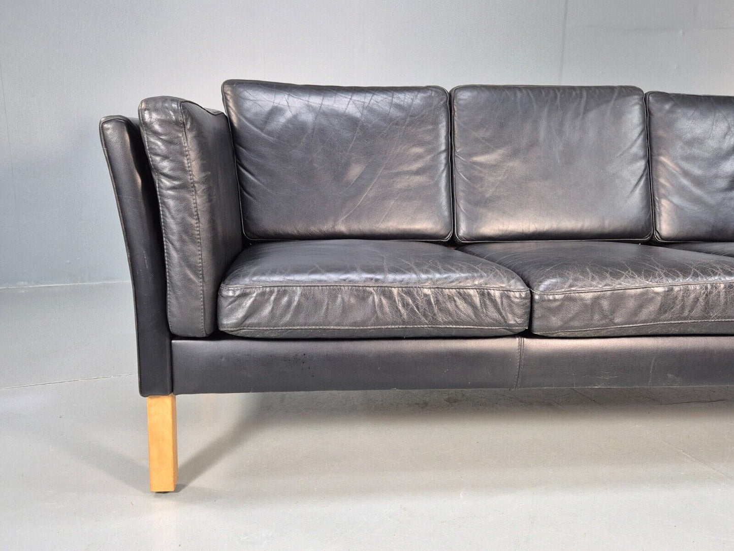 Vintage Danish 3 Seat Sofa Black Leather Mid Century Shape Retro MCMEB2838 M3SS - UKDK FURNITURE