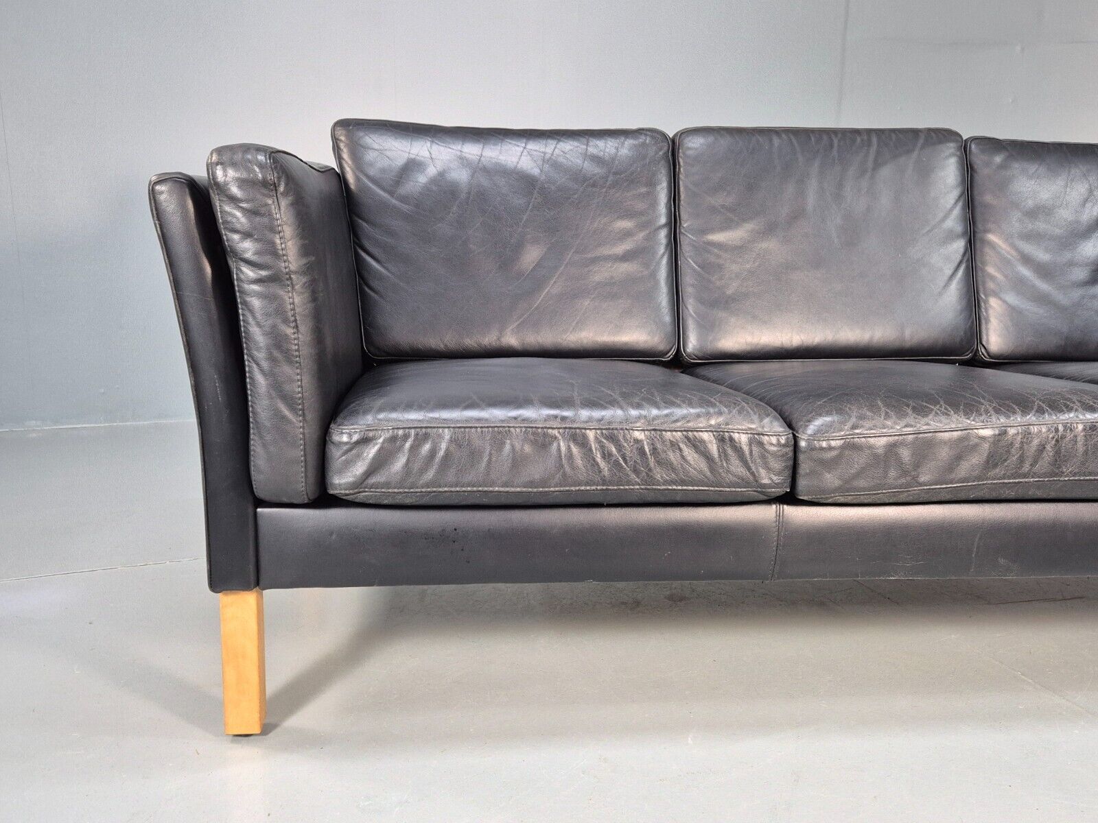 Vintage Danish 3 Seat Sofa Black Leather Mid Century Shape Retro MCMEB2838 M3SS - UKDK FURNITURE