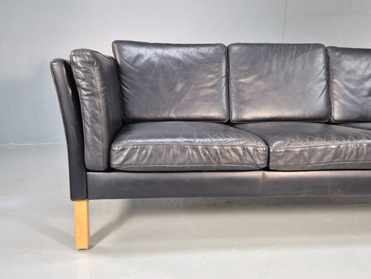 Vintage Danish 3 Seat Sofa Black Leather Mid Century Shape Retro MCMEB2838 M3SS - UKDK FURNITURE