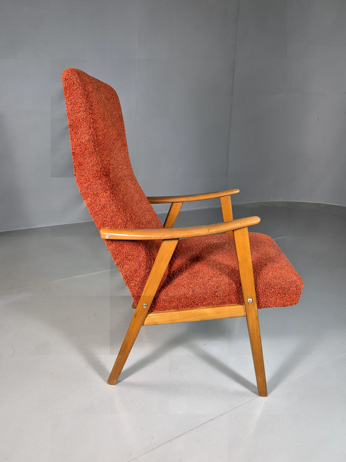 Vintage Swedish Lounge Chair Orange Beech Wood Frame Retro 1960s MCM EB7244 MNOR9