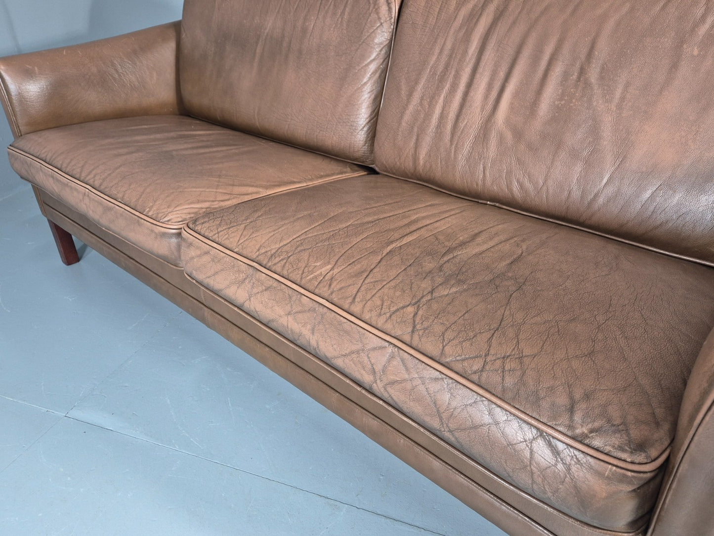 Vintage Danish 2.5 Seater Brown Leather 1970s Retro Mid Century EB11629 M3SS22