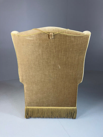 EB4894 Vintage Danish Olive Green Wingback Armchair, tassel, 1950s, 1960s VCLO - UKDK FURNITURE