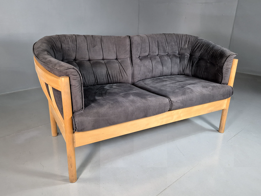 Vintage Danish 2 Seat Sofa Slate Velour Beech Frame Curved Retro MCM EB7198 M2SS - UKDK FURNITURE