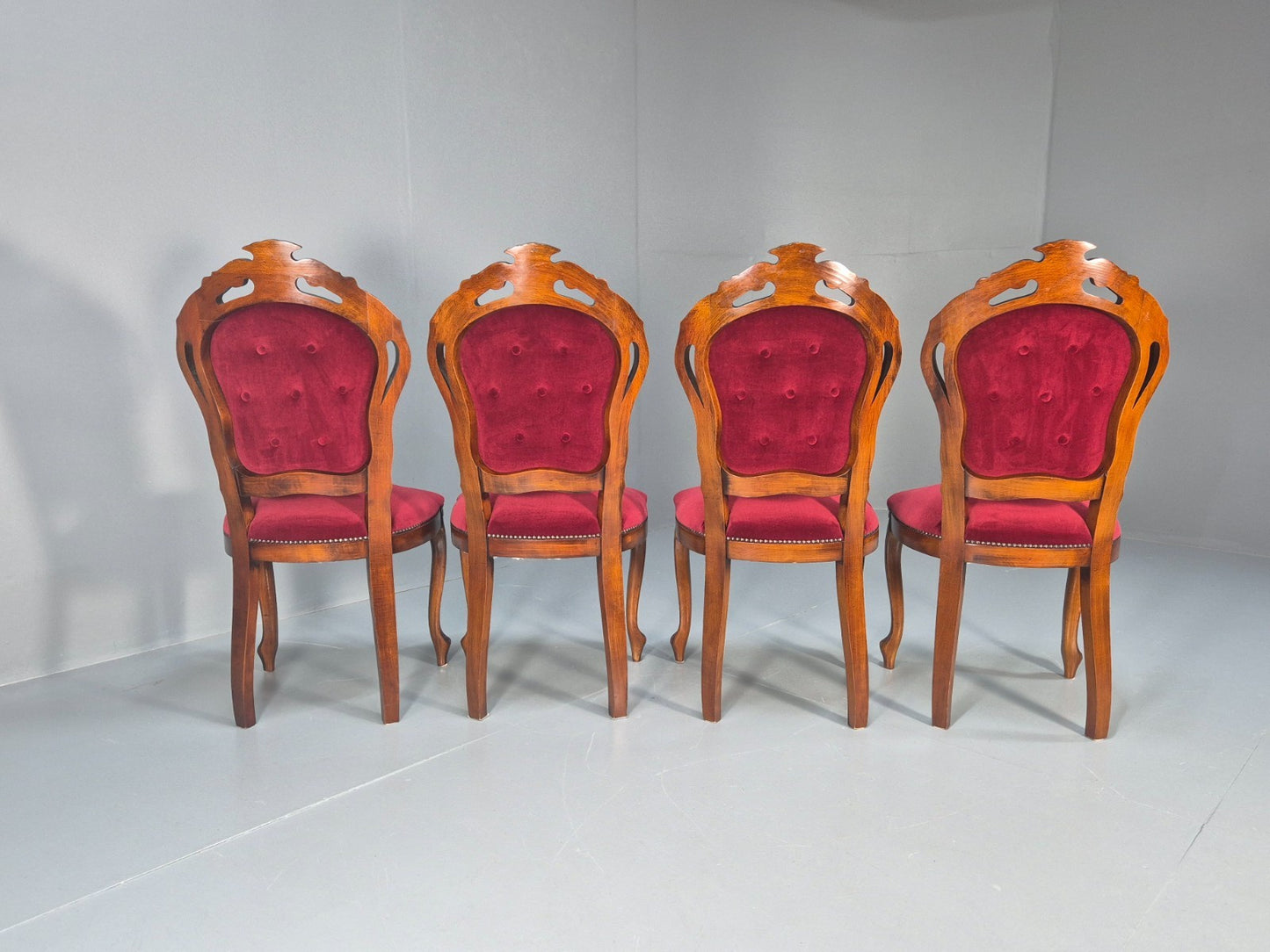 4 Rococo Saloon Chairs Vintage Reproductions Red Velour 1980s EB10691 VDIN7