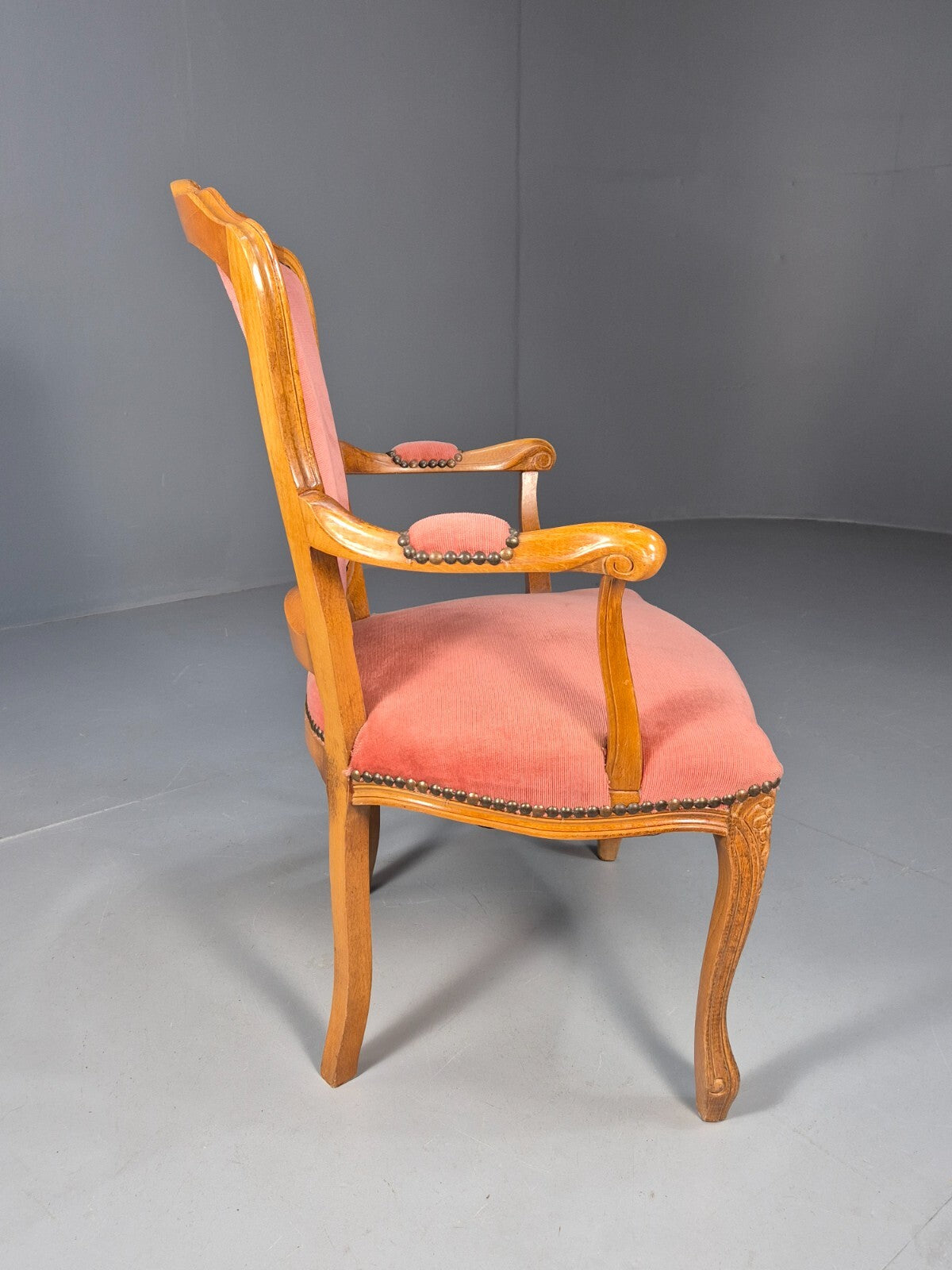 Vintage French Rococo Armchair Pink Velour Danish Repro 1970s EB9627 VCAR - UKDK FURNITURE