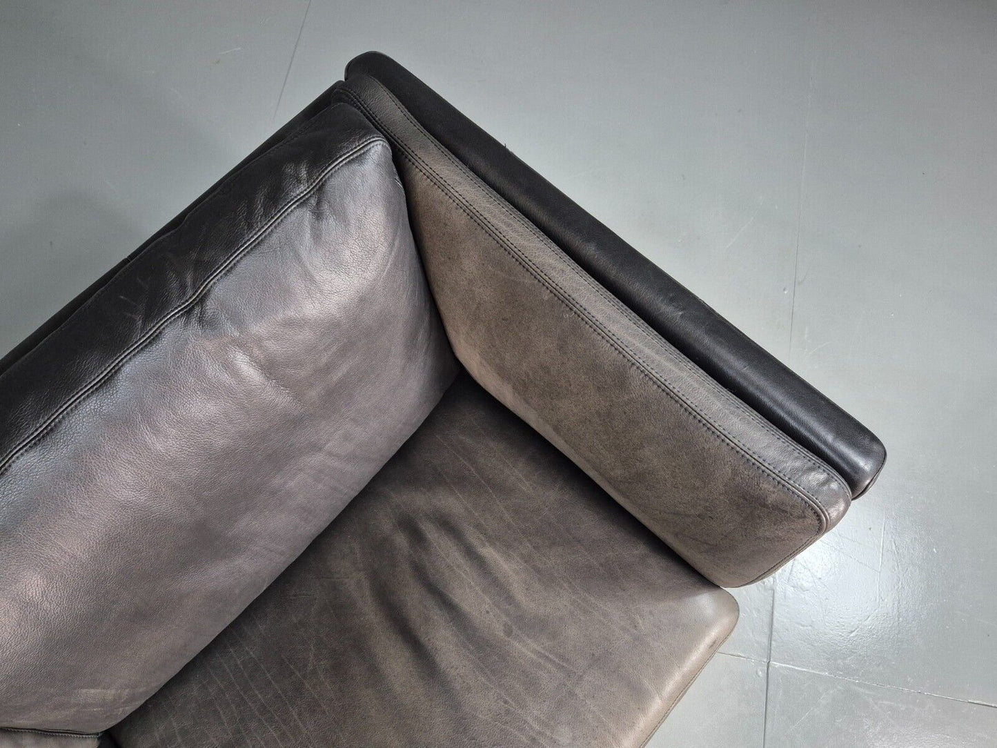 Vintage Danish Two Seat Sofa Faded Black Leather 1980s Retro MCM EB8168 M2SS - UKDK FURNITURE