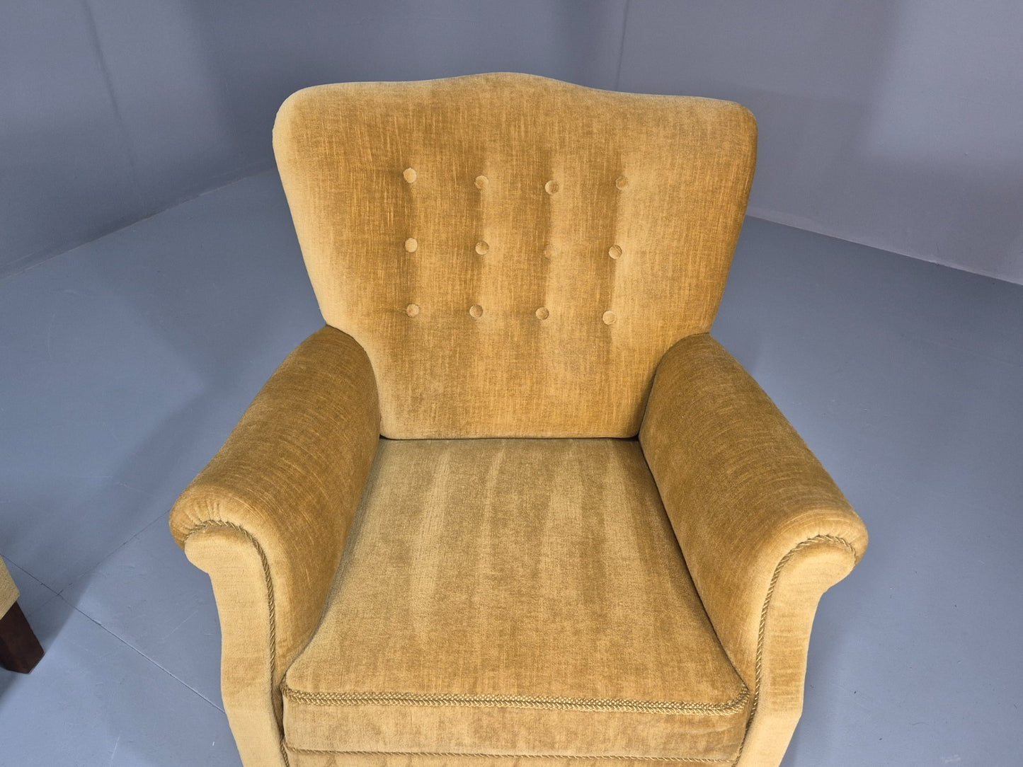 2 Art Deco Cottage Chairs Vintage Danish Gold Velour  1940s   EB10737 VCLO16
