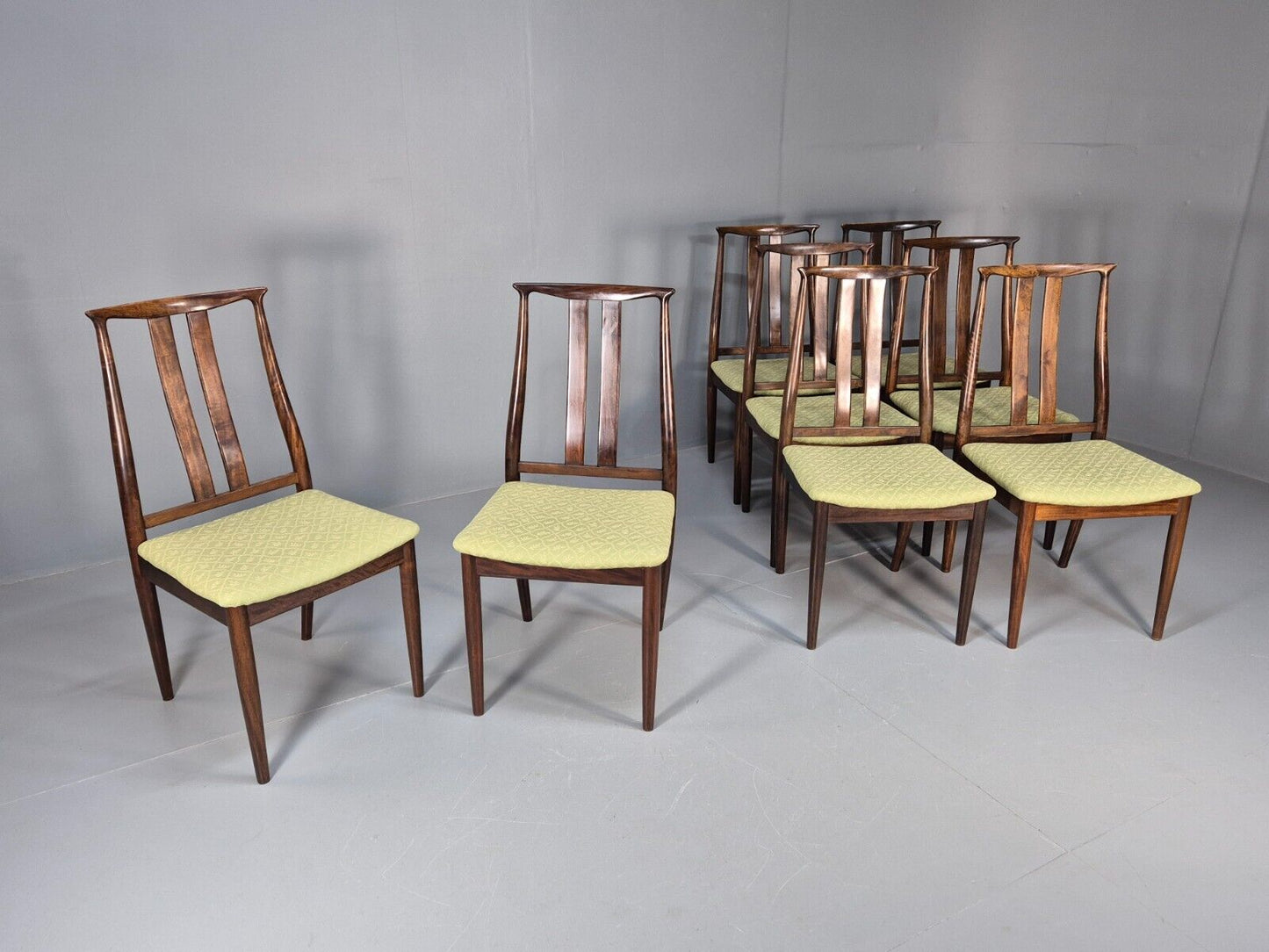 8 Vintage Danish Design Dining Chairs High back Hardwood Green 1970s EB9143 MDIN - UKDK FURNITURE