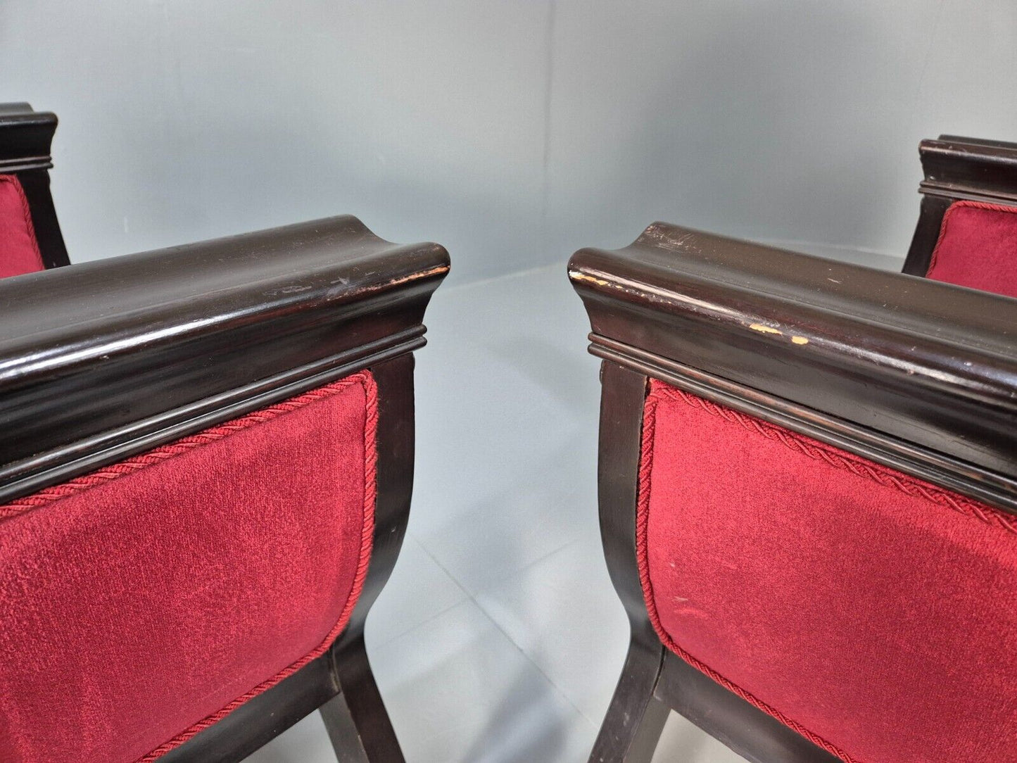 2 Vintage Danish Lounge Chairs Red Velour Mahogany Gondola Style EB8997 VCLO - UKDK FURNITURE