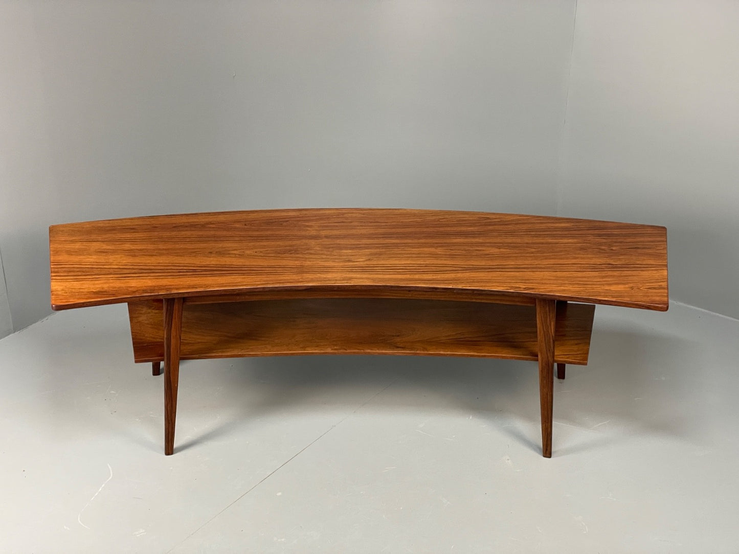 Curved 1960s Coffee Table Vintage Mid Century Danish With Shelf  EB10855 MWOO2