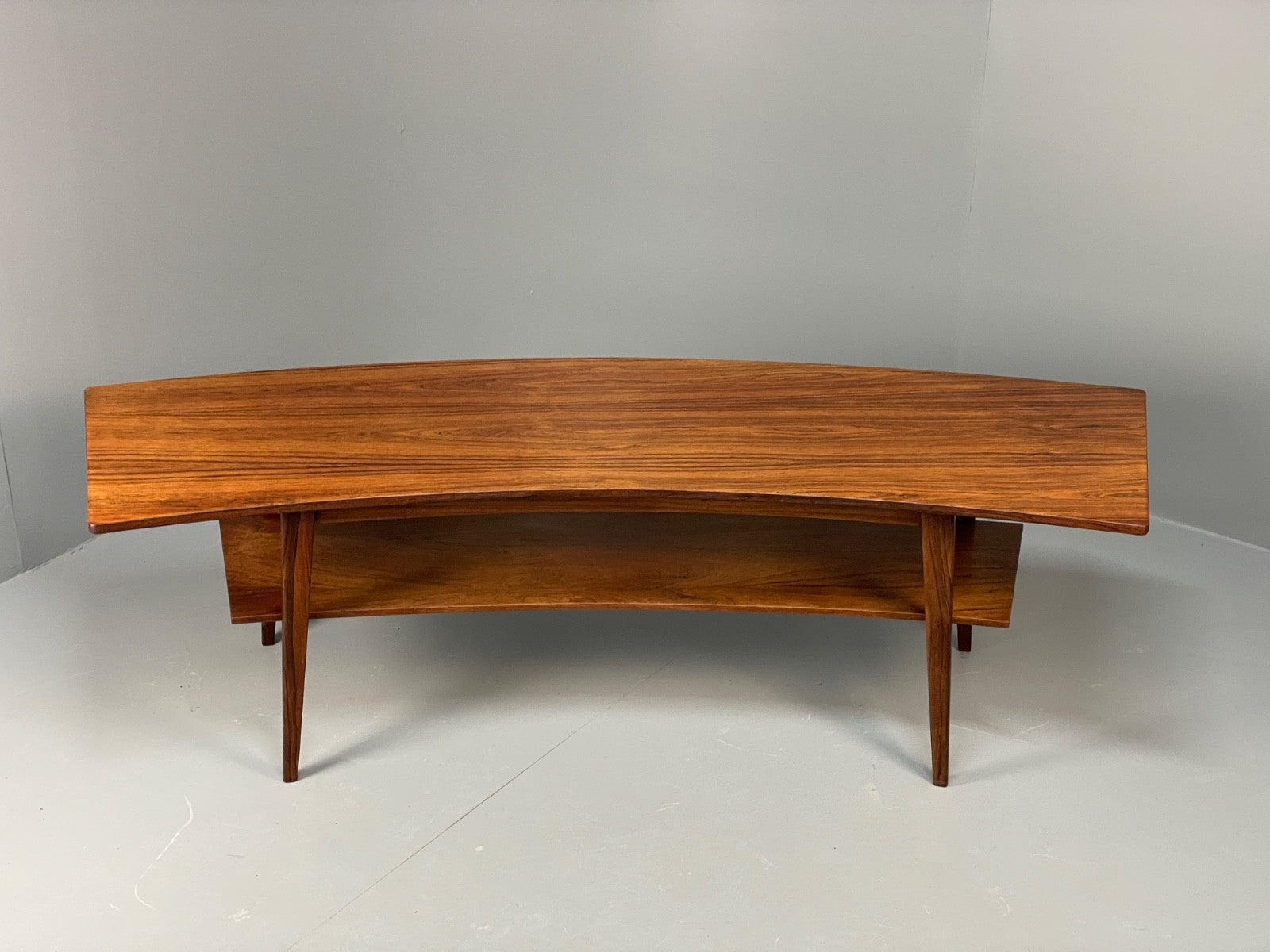 Curved 1960s Coffee Table Vintage Mid Century Danish With Shelf  EB10855 MWOO2