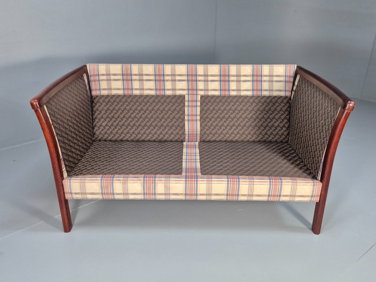Vintage Danish 2 Seat Sofa Tartan Cotton Wood Frame Stouby 1980s MCM EB8598 M2SS - UKDK FURNITURE