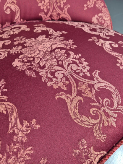 Antique Danish Occasional Chair Pink Satin Floral Motif Oak Brass EB8051 VCLO - UKDK FURNITURE