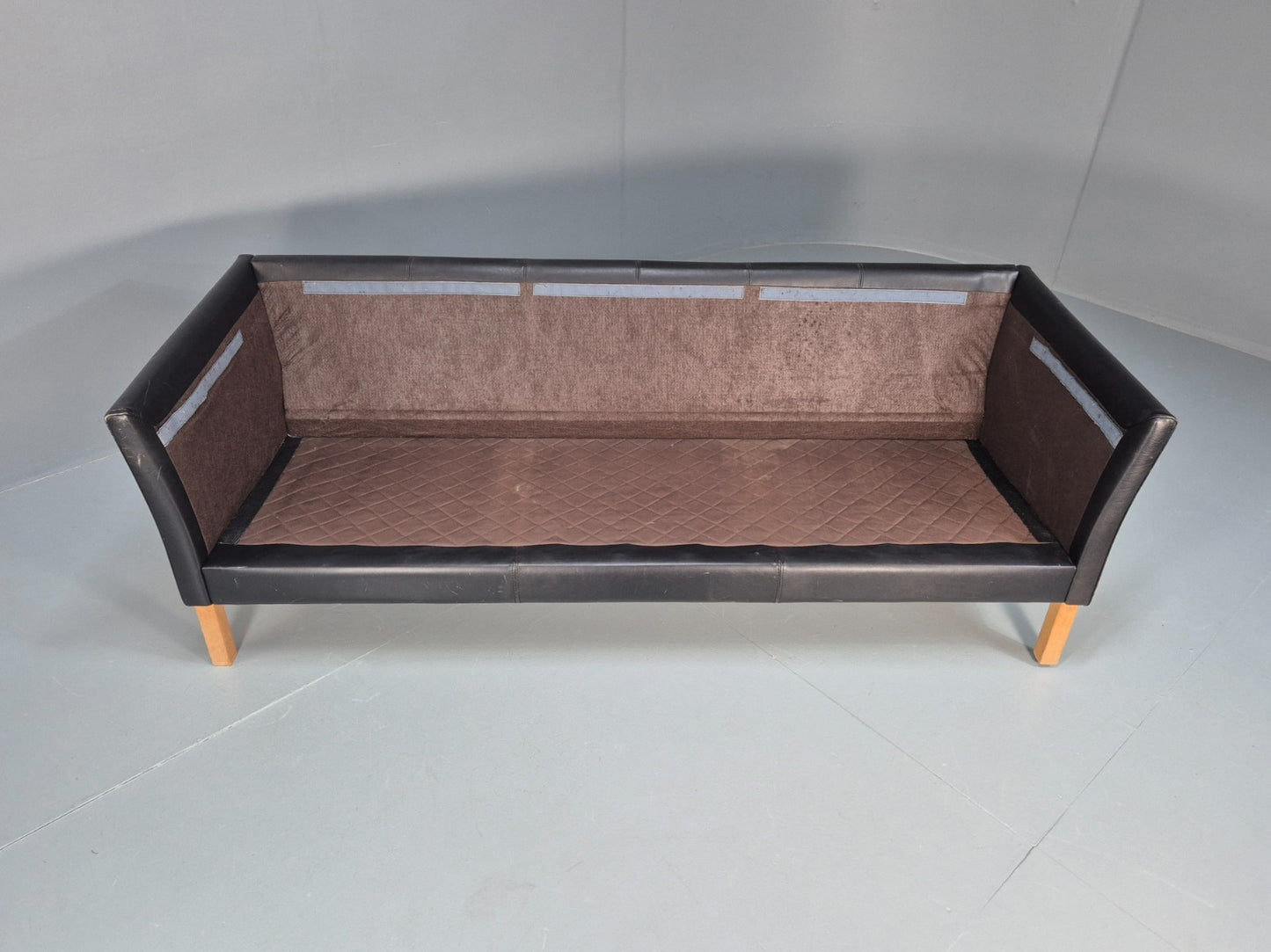Vintage 3 Seat Sofa Danish Black Leather Mid Century Retro 1980s EB10073 M3SS10