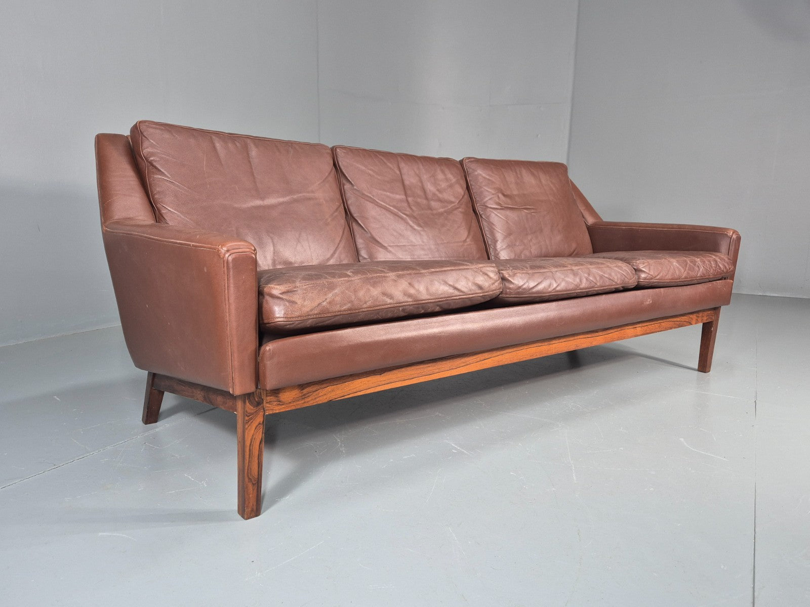 Mid Century Leather 3 Seat Sofa Brown Leather 1960s Retro  EB11367 M3SS2