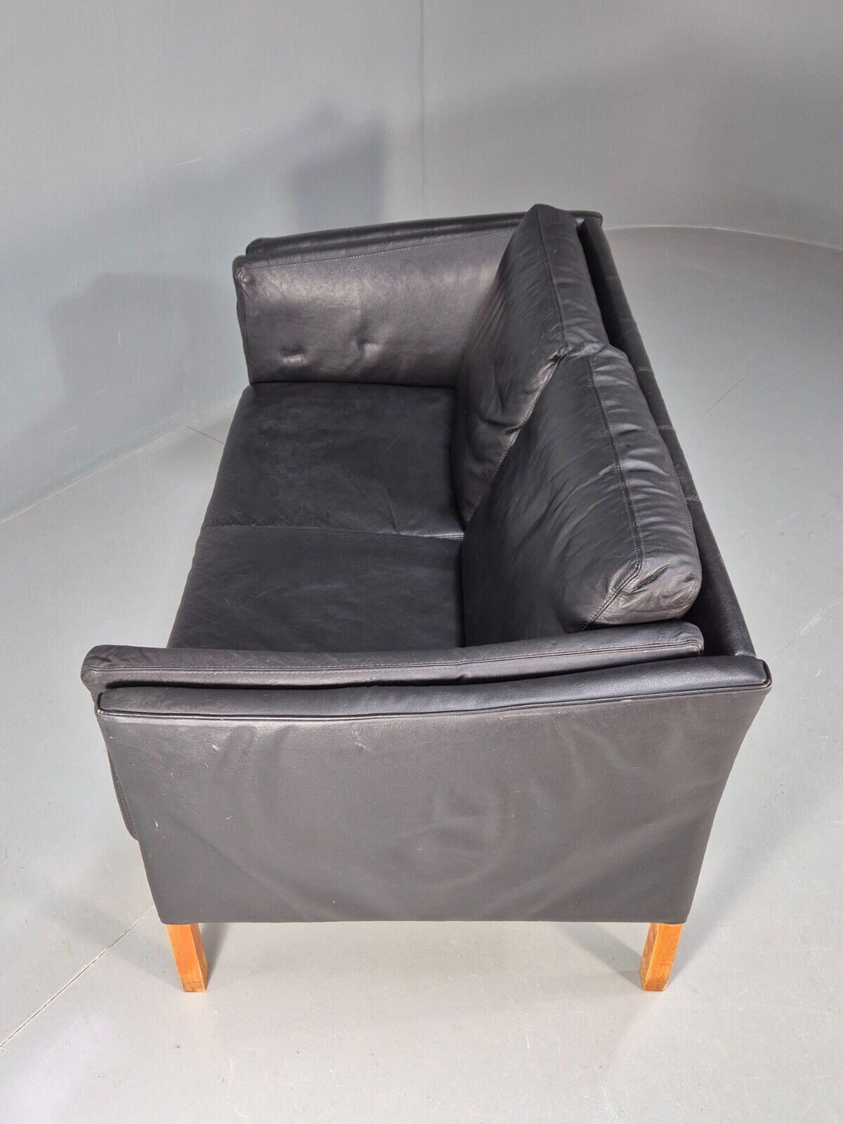 Vintage Danish 2 Seat Sofa Black Leather 1980s Retro MCM EB8618 M2SS - UKDK FURNITURE