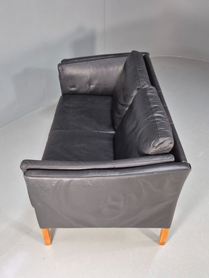 Vintage Danish 2 Seat Sofa Black Leather 1980s Retro MCM EB8618 M2SS - UKDK FURNITURE