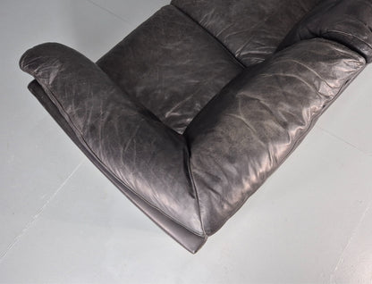 Vintage 3 Seat Sofa Danish Black Leather 1980s Retro EB8626 M3SS16