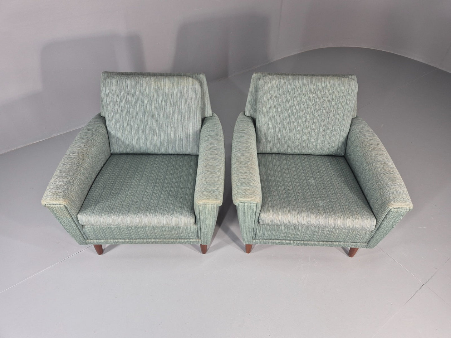 2 Mid Century Lounge Chairs 1960s Denmark Blue Wool Retro EB11403 MNOR6