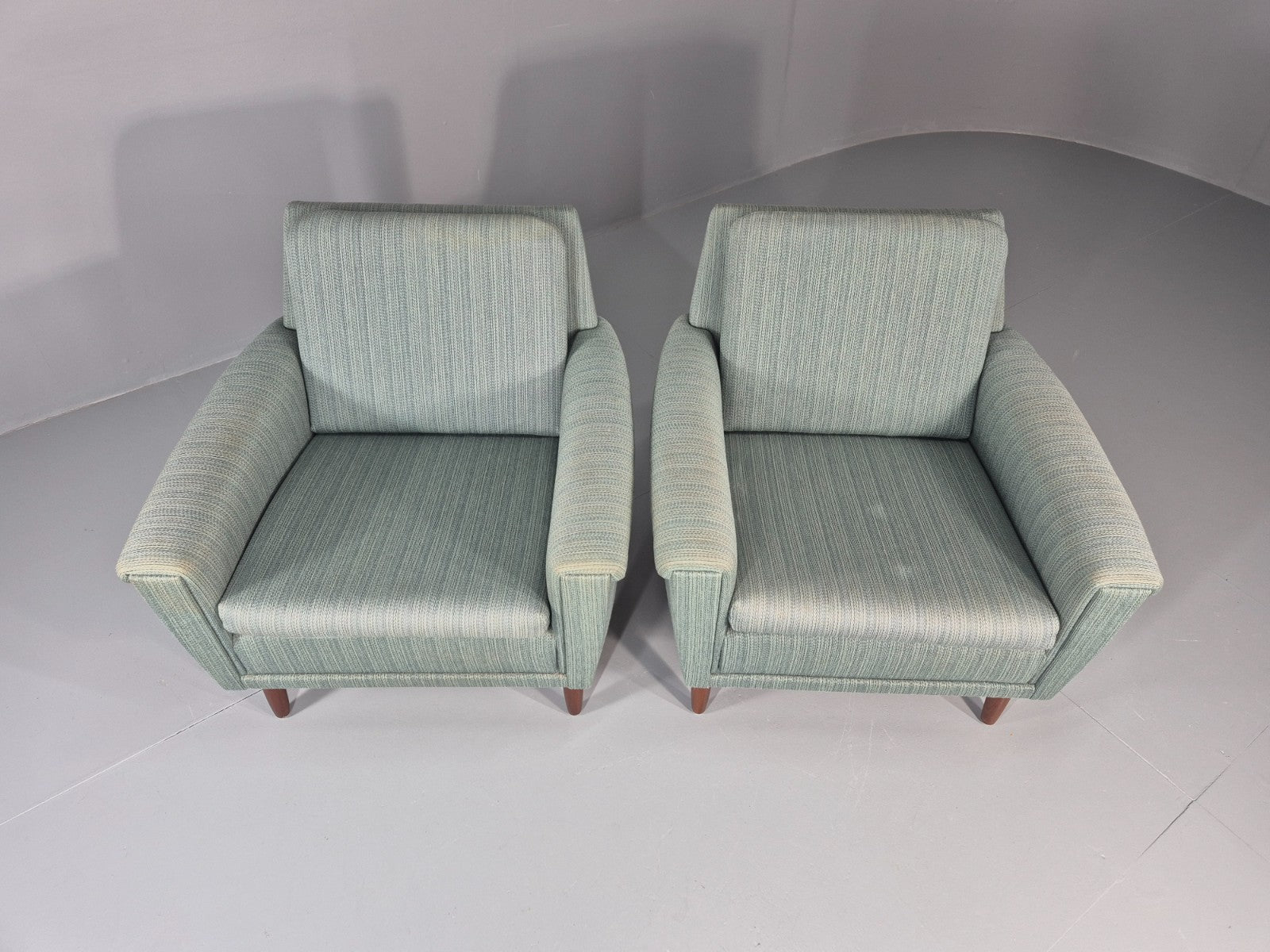 2 Mid Century Lounge Chairs 1960s Denmark Blue Wool Retro EB11403 MNOR6