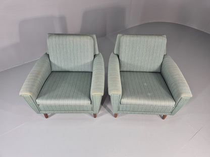 2 Mid Century Lounge Chairs 1960s Denmark Blue Wool Retro EB11403 MNOR6