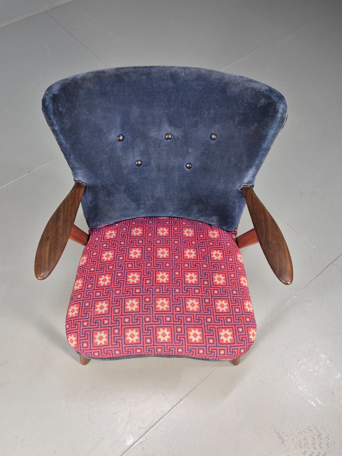 Danish 1960s Armchair Teak Blue Pink Fabric Eran Møbler EB9316 MNOR - UKDK FURNITURE