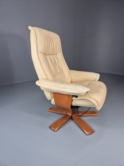 Vintage Swivel Recline Lounge Chair Danish Cream Leather 1990s EB11433 MSWI2