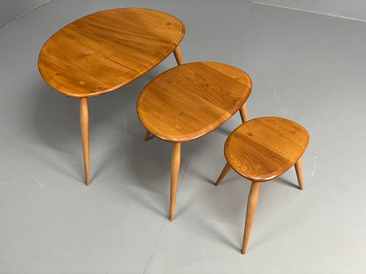 Ercol Pebble Nesting Tables Blonde Elm 1960s Mid Century Side Table EB11689 MWOO1