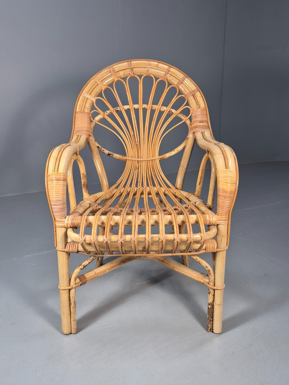 Vintage Cane Work Armchair Unusual Styling 1970s Retro EB9688 VBER - UKDK FURNITURE