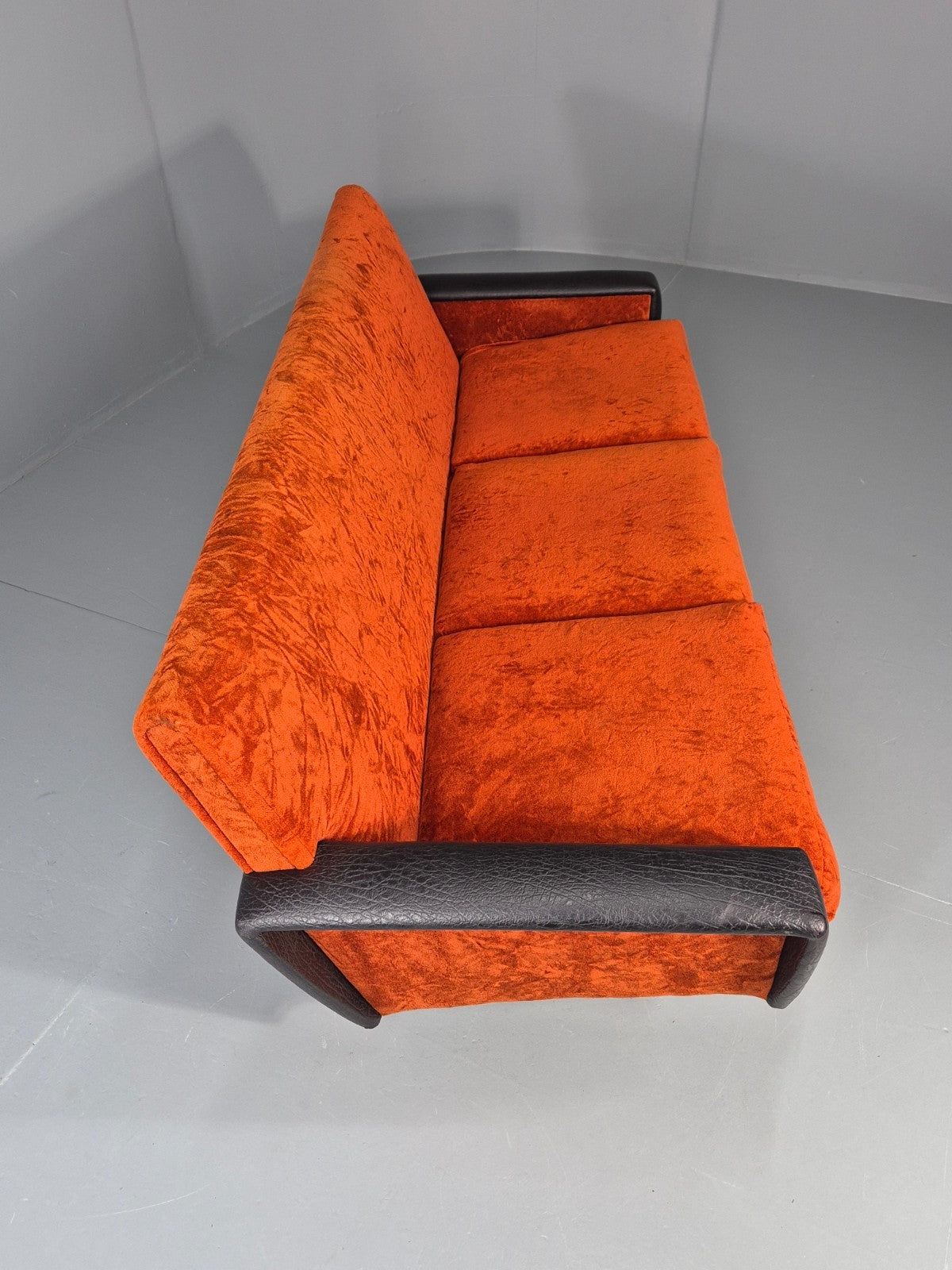 Vintage 3 Seater Sofa Vinyl Orange Velour 1960s Retro Mid Century EB11333 M3SS13