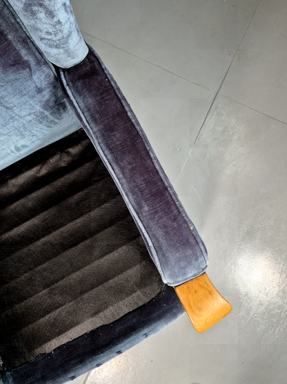 Vintage Lounge Wingback Chair Blue Velour Beech Frame 1950 Retro MCM EB7108 VCLO4