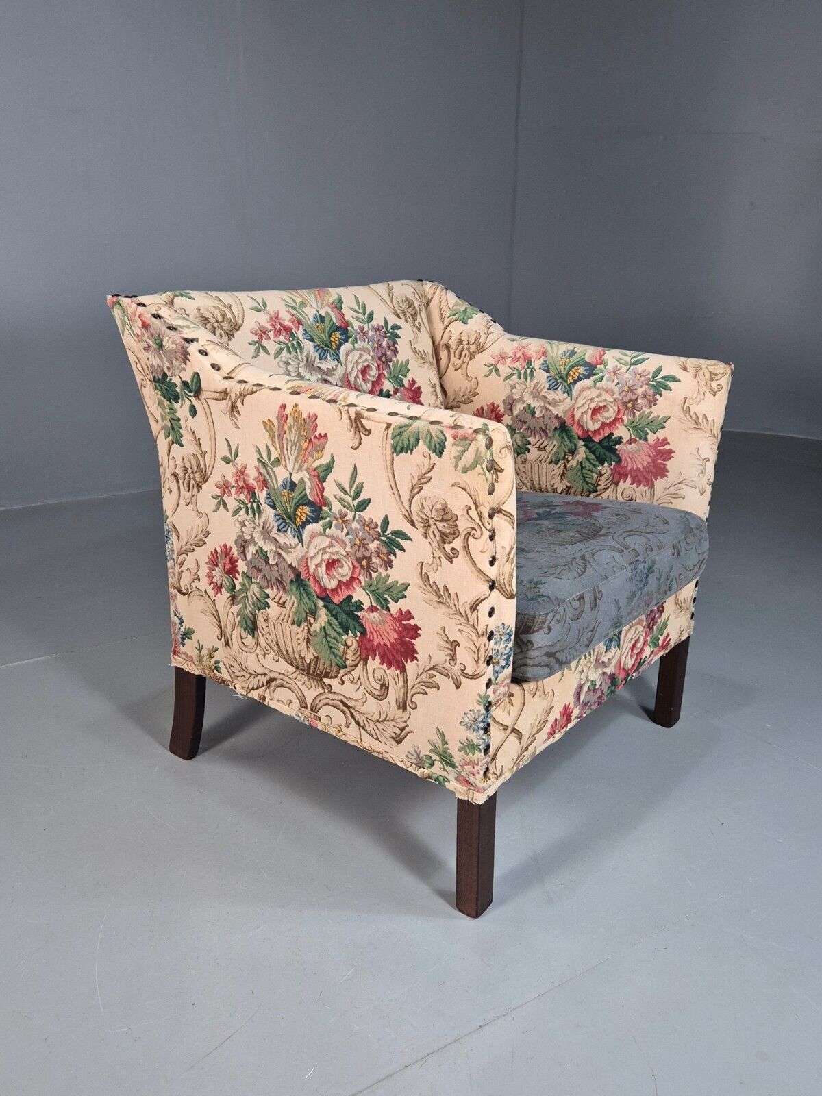 Vintage Danish Lounge Chair Floral Upholstery Retro 1950s EB7869 MNOR - UKDK FURNITURE