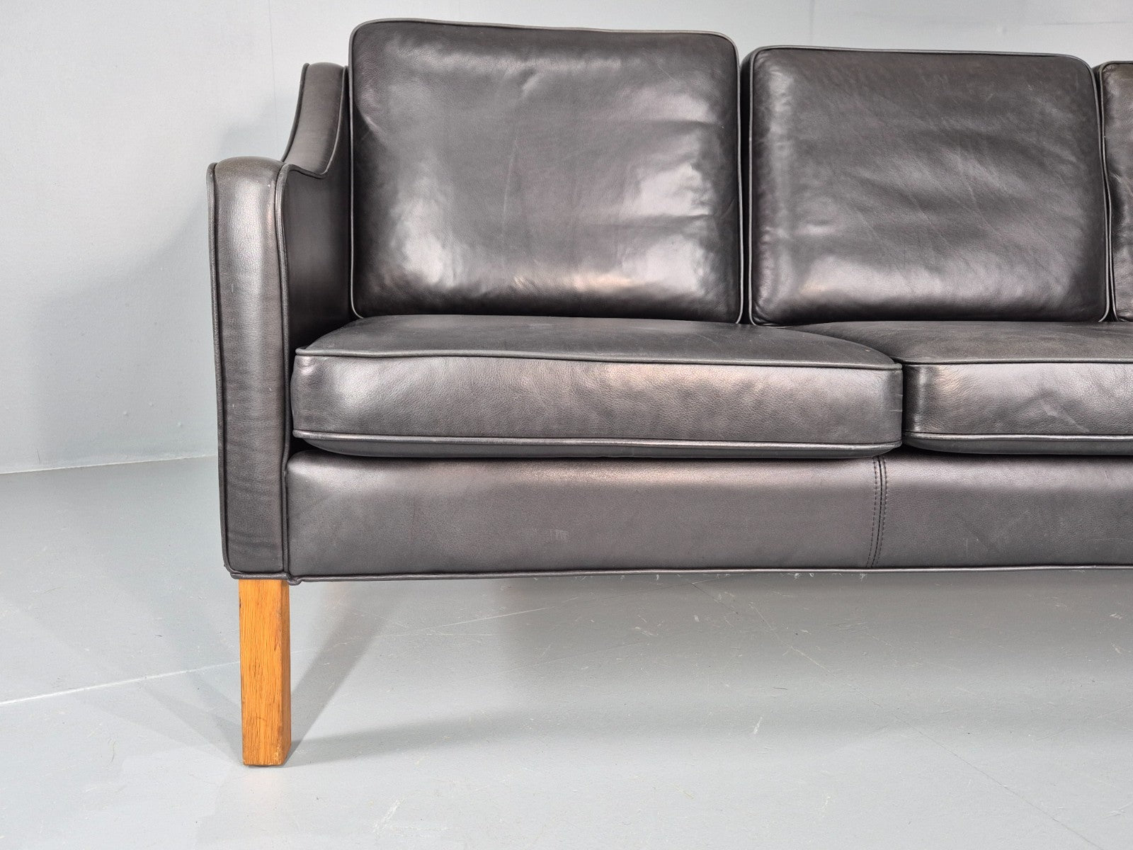 Vintage 3 Seat Sofa Black Leather Danish Hurup Mid Century Retro EB10475 M3SS2