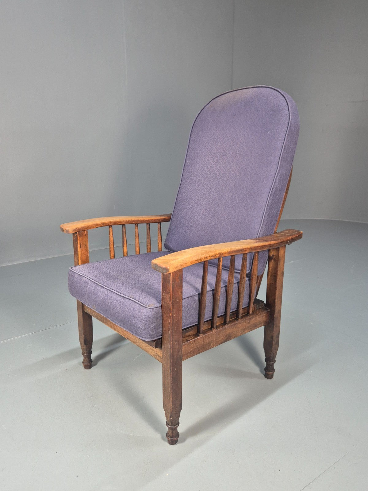 Antique Oak Wheel Back Folding Chair Purple upholstery 1900s EB10629 VCAR0