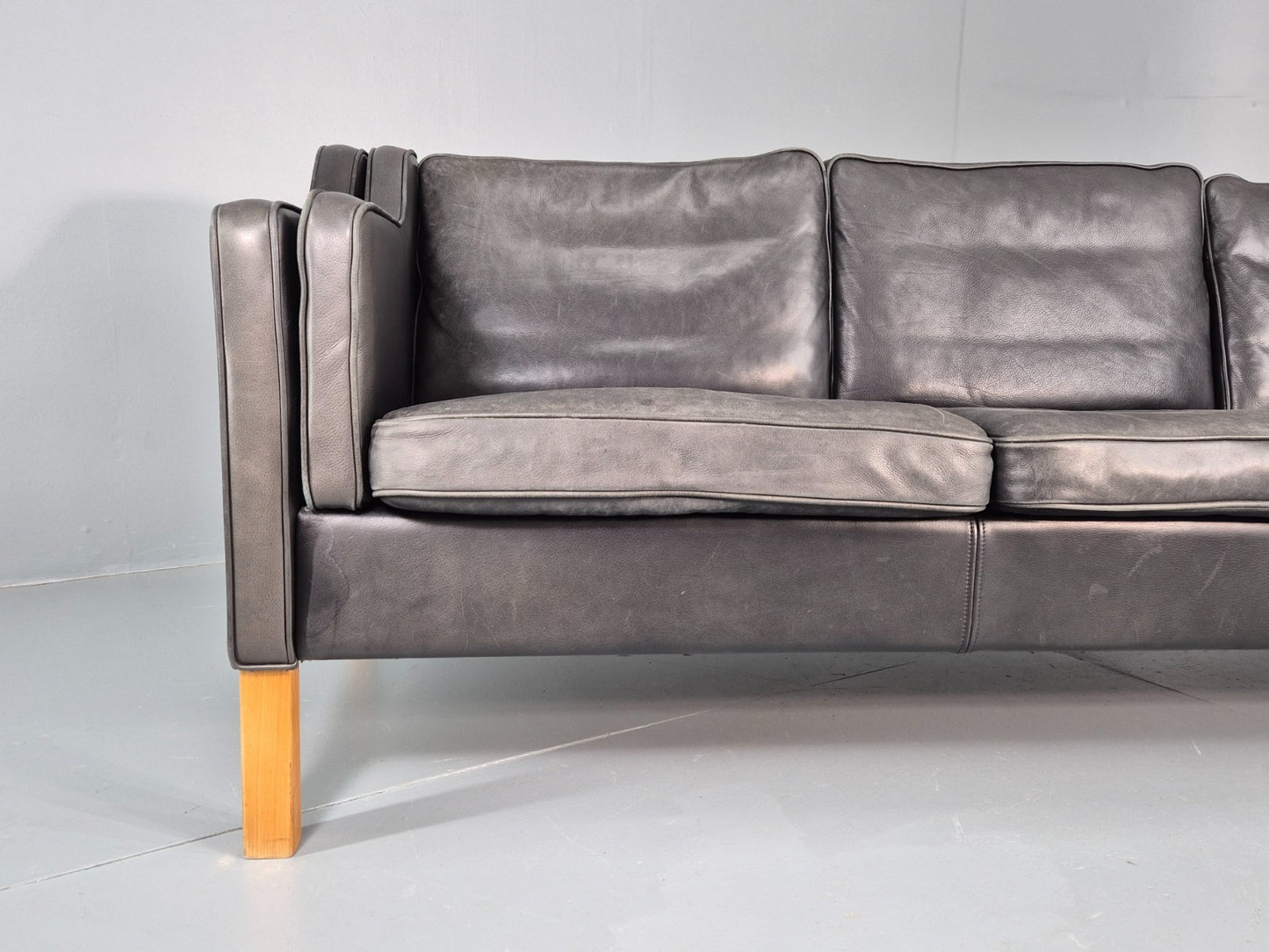 Vintage 3 Seat Sofa Black Leather Danish 1980s Retro Mid Century EB10479 M3SS2