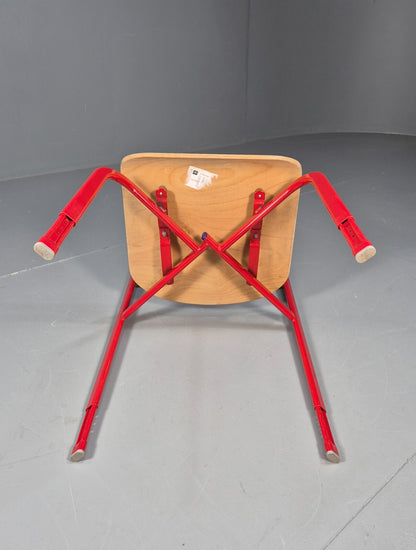 Vintage Danish Industrial Chair Red Frame Plywood Seat Retro EB9478 MSTA - UKDK FURNITURE