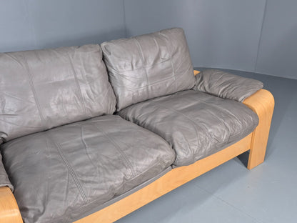 Two Seater Vintage Settee Bentwood and Grey Leather 1980s Retro MCM EB11390 M2SS2