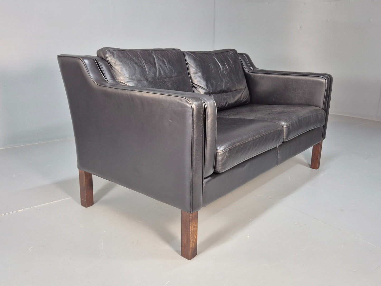 Vintage 2 Seater Black Leather Danish Sofa Borge Mogensen Style EB9078 M2SS - UKDK FURNITURE
