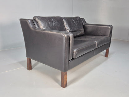 Vintage 2 Seater Black Leather Danish Sofa Borge Mogensen Style EB9078 M2SS - UKDK FURNITURE