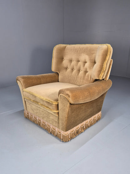 Vintage Gold Velour Danish Lounge Chair Chintzy Kitsch 1970s Retro EB9784 MNOR0