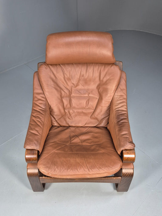 Vintage Skippers Apollo Brown Leather Bentwood Lounge Chair Danish EB9306 MBEN - UKDK FURNITURE