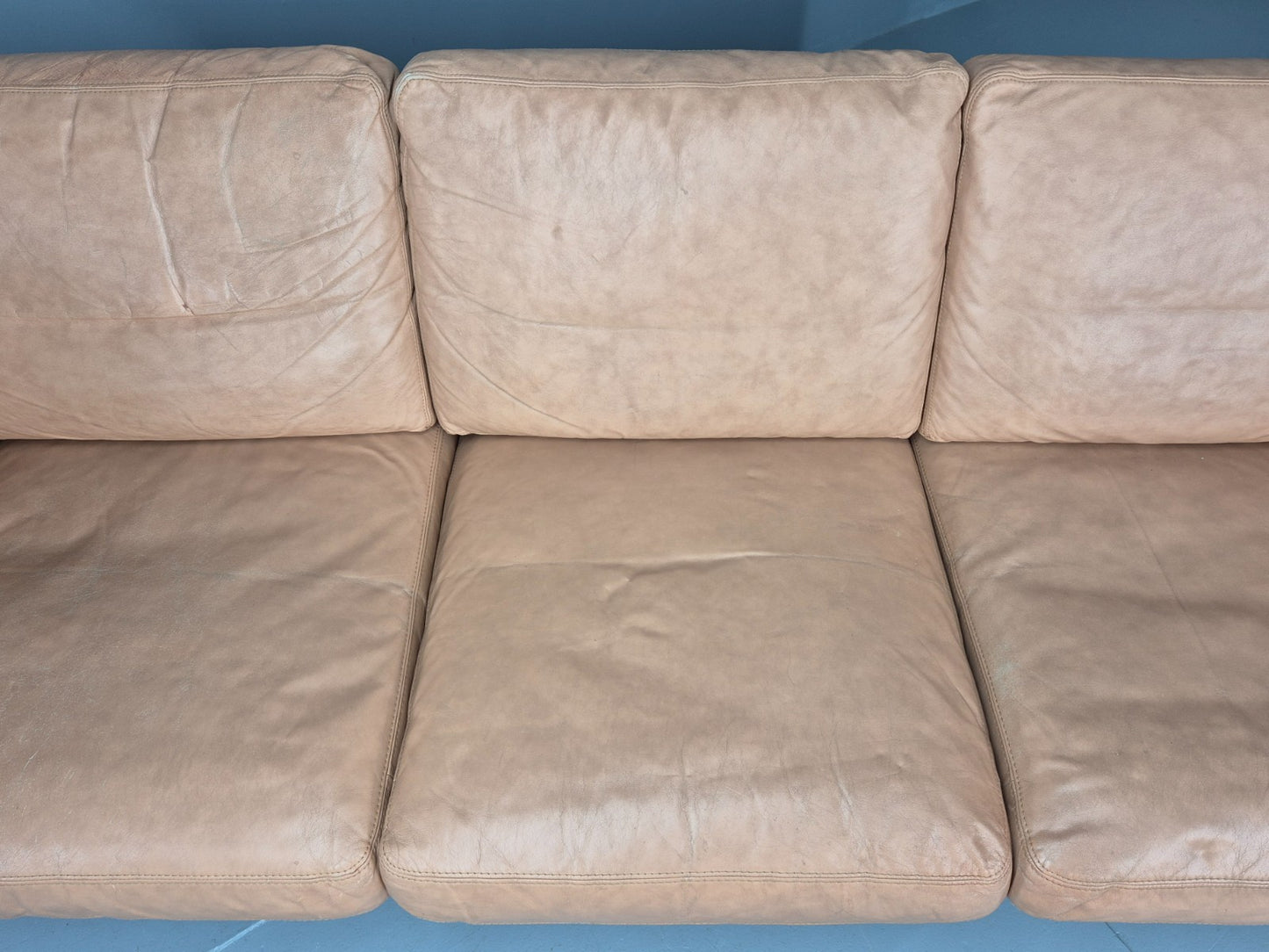 Vintage 3 Seater Sofa Danish Light Tan Leather Beech Skalma  Retro EB11914 M3SS8