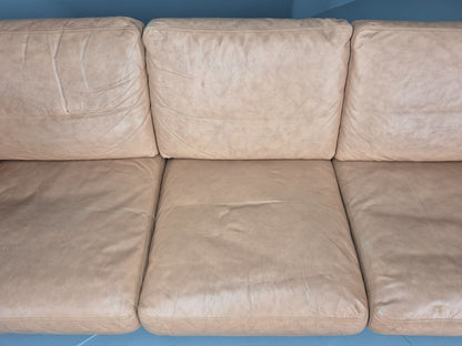 Vintage 3 Seater Sofa Danish Light Tan Leather Beech Skalma  Retro EB11914 M3SS8