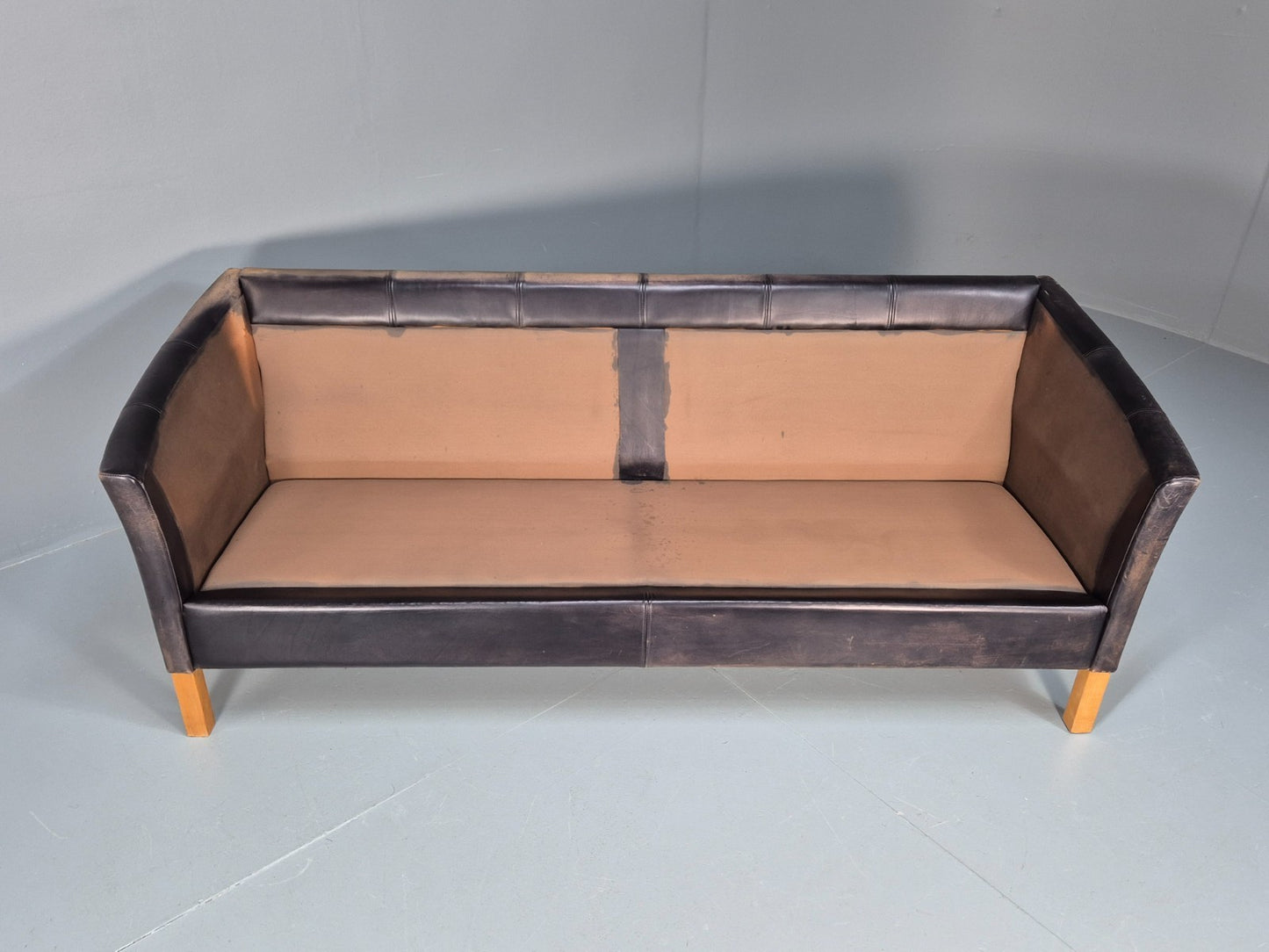 Vintage Mogens Hansen MH535 3 Seat Black Leather Sofa Danish EB10054 M3SS7
