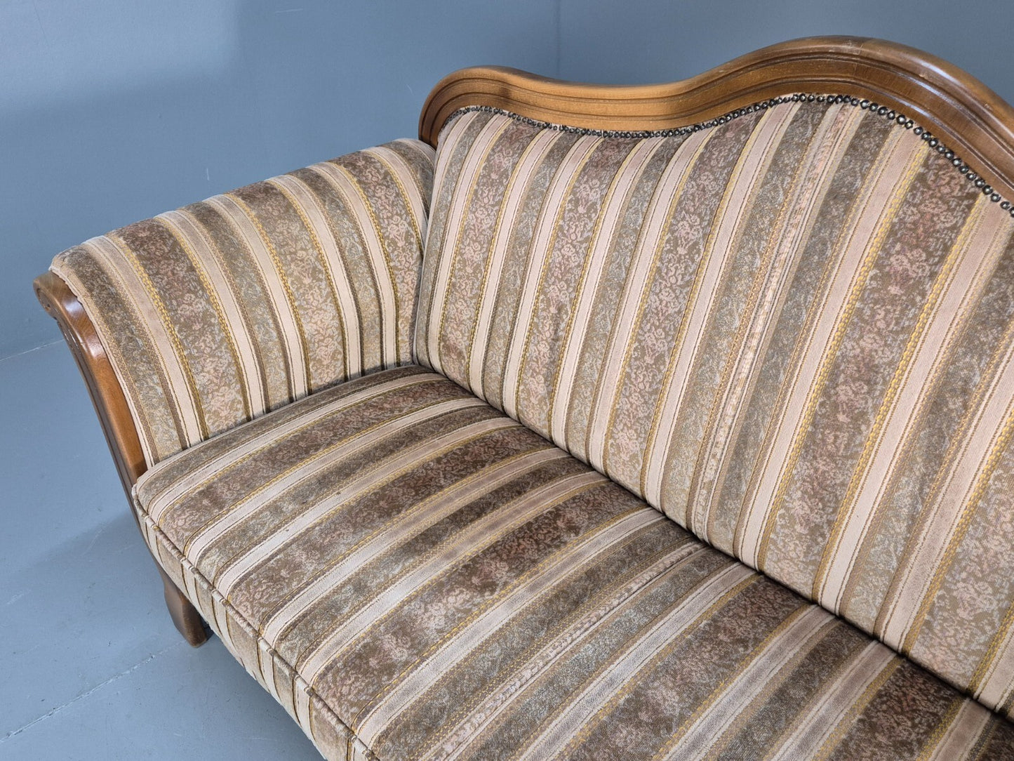 Vintage Danish Empire Style 2 Seat Settee Brown and Cream Antique EB9541 V2SS - UKDK FURNITURE